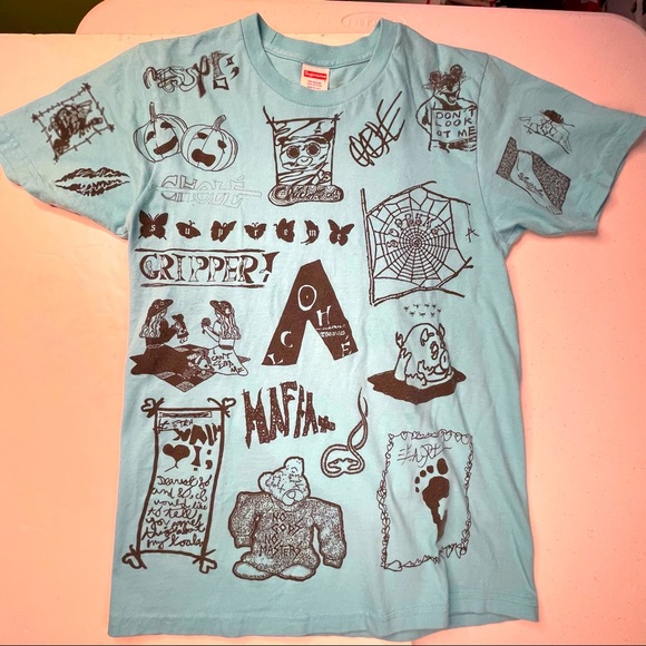 Supreme Other - Supreme 2017 Mens Medium Size Blue Graffiti Style Graphic Tee Shirt